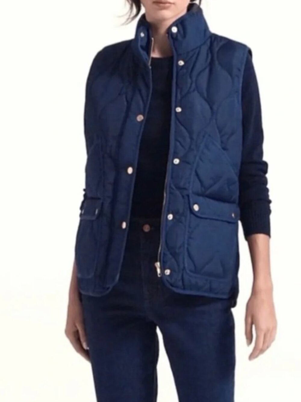 J. Crew NWT Women’s Quilted Lightweight Vest PrimaLoft Pockets Navy Blue size 2X